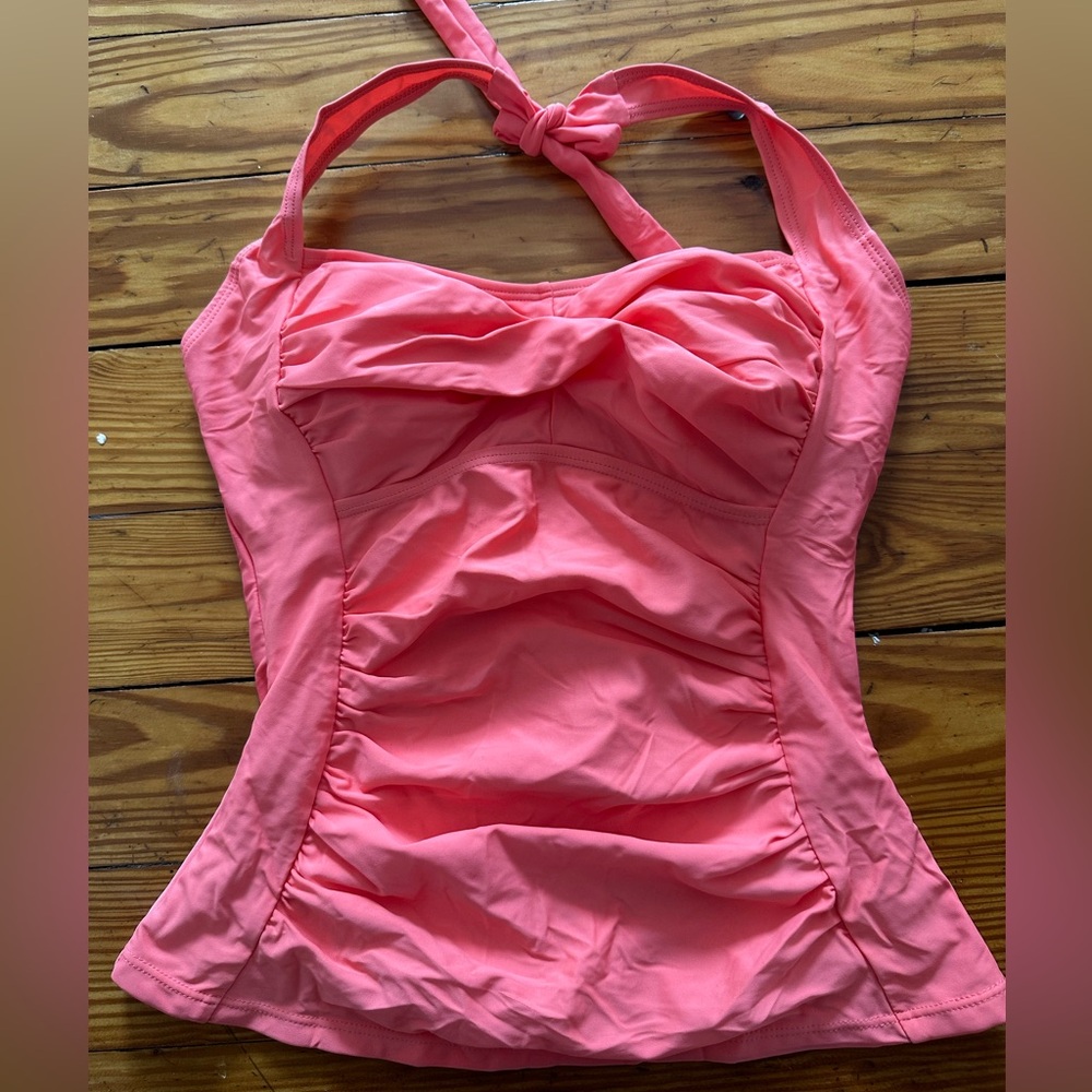 Halter Ruched Coral Pink Swim Tankini Top NWOT